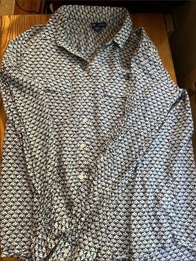 GAP Blue and White Micro-Print Button-Down Shirt